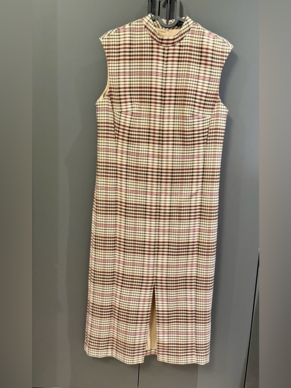 Ann Taylor Sleeveless Midi Dress in Cream, Brown and Pink Plaid
